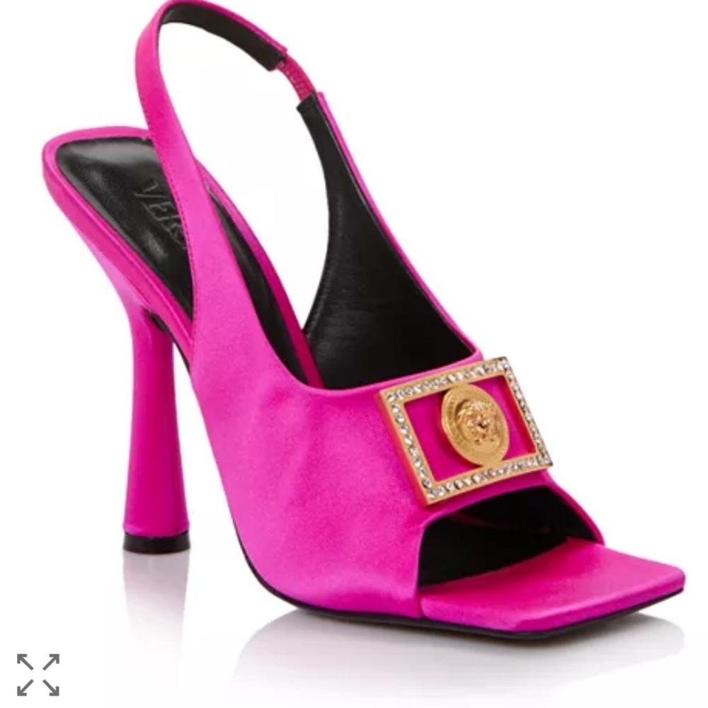 Versace Pink Heels with Gold Medallion